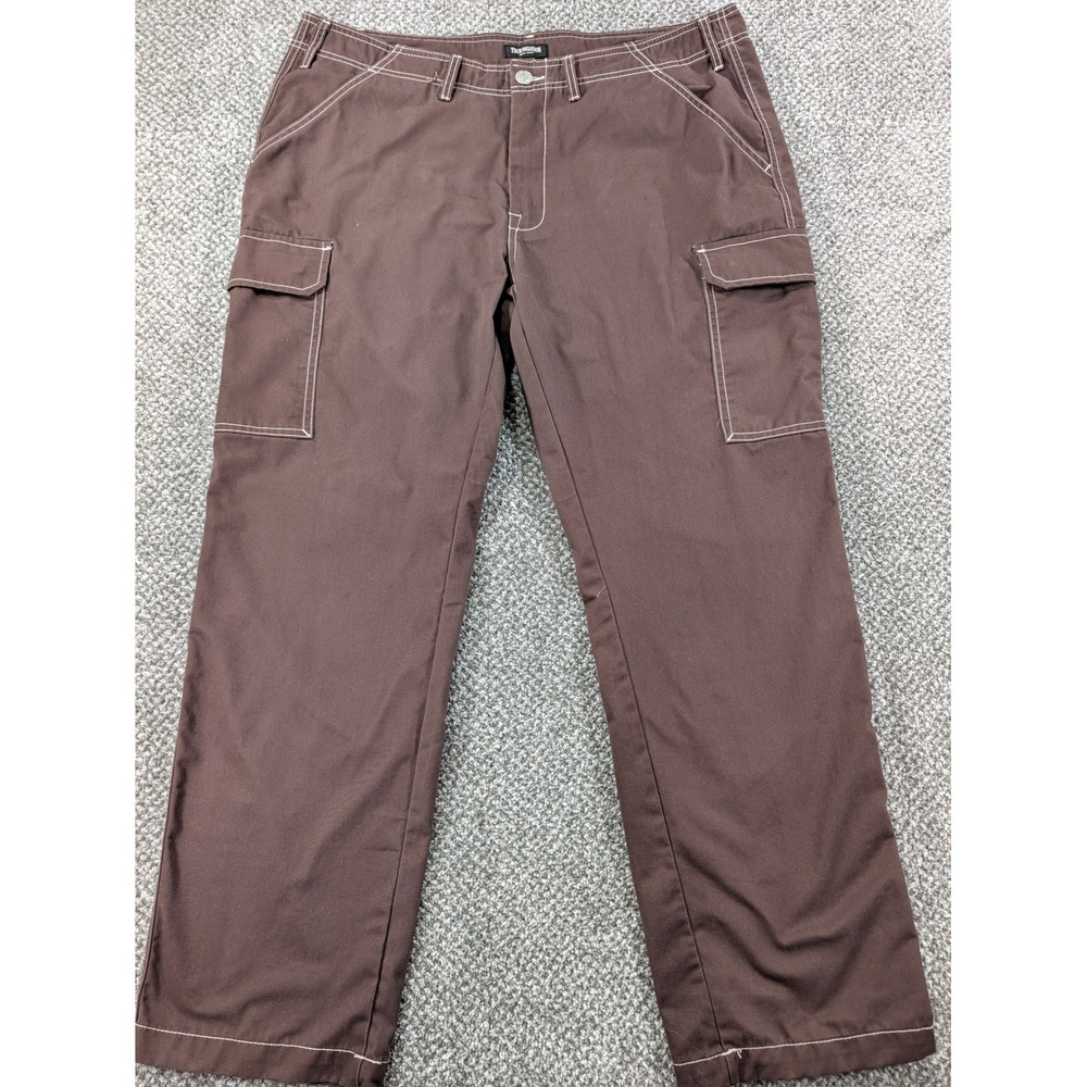 True Religion Mens Brown Cargo Pants White Contrast Stitch Straight Leg Size 38